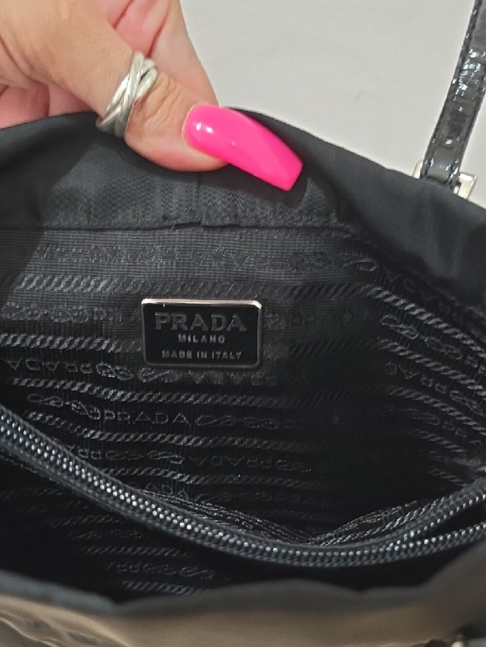 Prada Black Nylon Tote with Patent Leather Straps Authentic - Picture 5 of 7